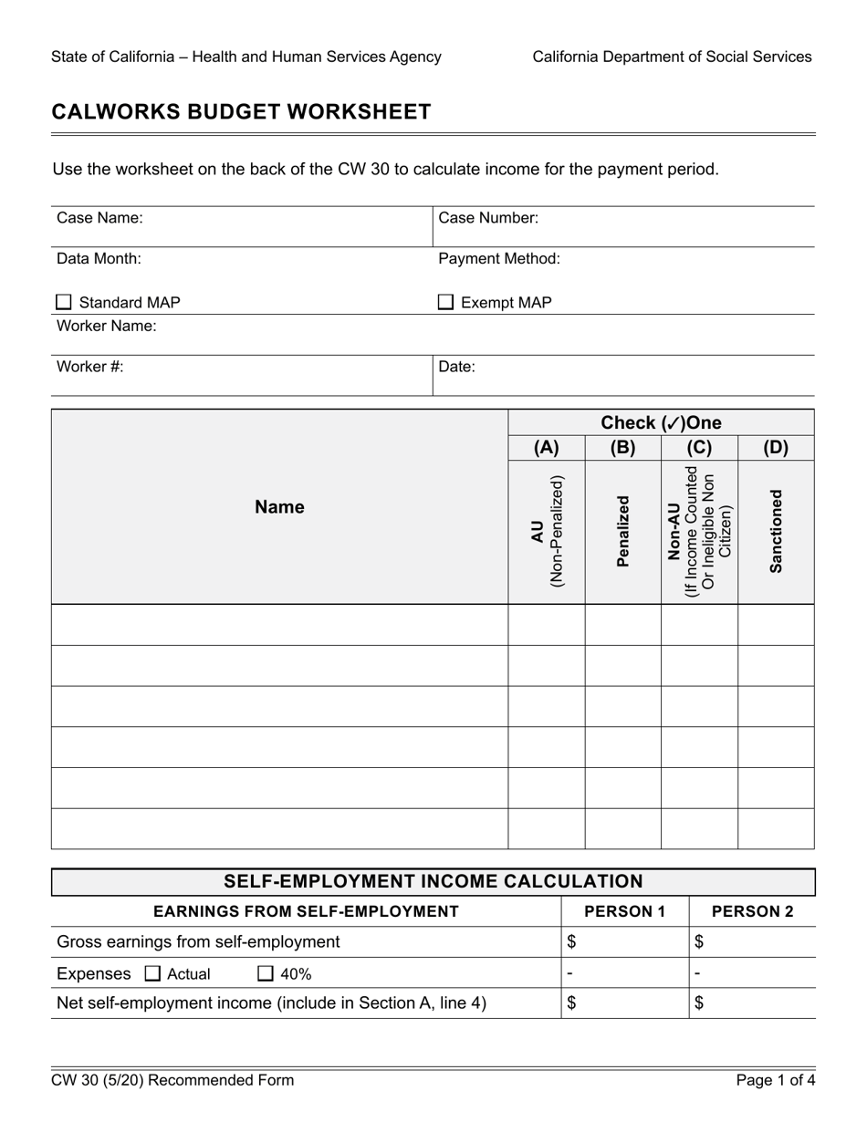 Form CW30 - Fill Out, Sign Online and Download Fillable PDF, California ...