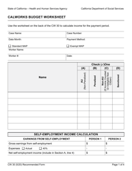 Form CW30 Calworks Budget Worksheet - California