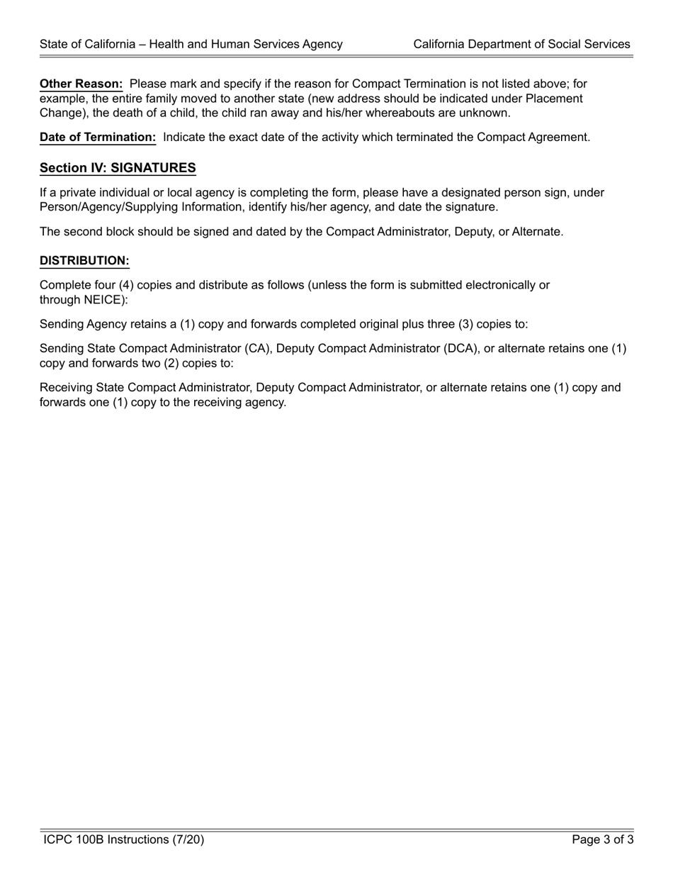Instructions for Form ICPC100B Interstate Compact on the Placement of Children Report on Childs Placement Status - California, Page 3