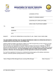 Document preview: Form LIC195A Notice of Operation in Violation of Law - Family Child Care Home - California