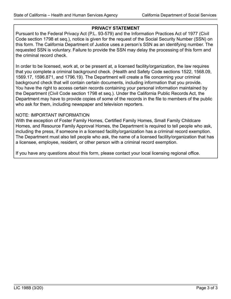 Form LIC198B Out-of-State Child Abuse / Neglect Report Request - California, Page 3