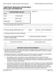 Document preview: Form LIC216TM Temporary Manager Appointment Applicant Information - California