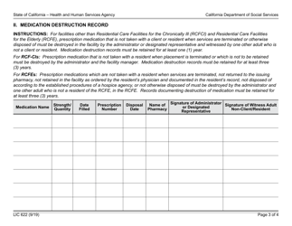 Form LIC622 Centrally Stored Medication and Destruction Record - California, Page 3