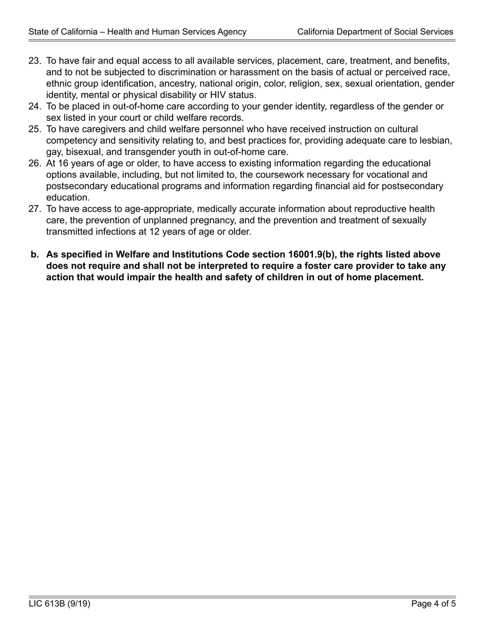 Form LIC613B Personal Rights Childrens Residential Facilities - California, Page 4