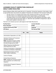 Form LIC9120A Licensed Facility Inspection Checklist Adult Care Facilities - California