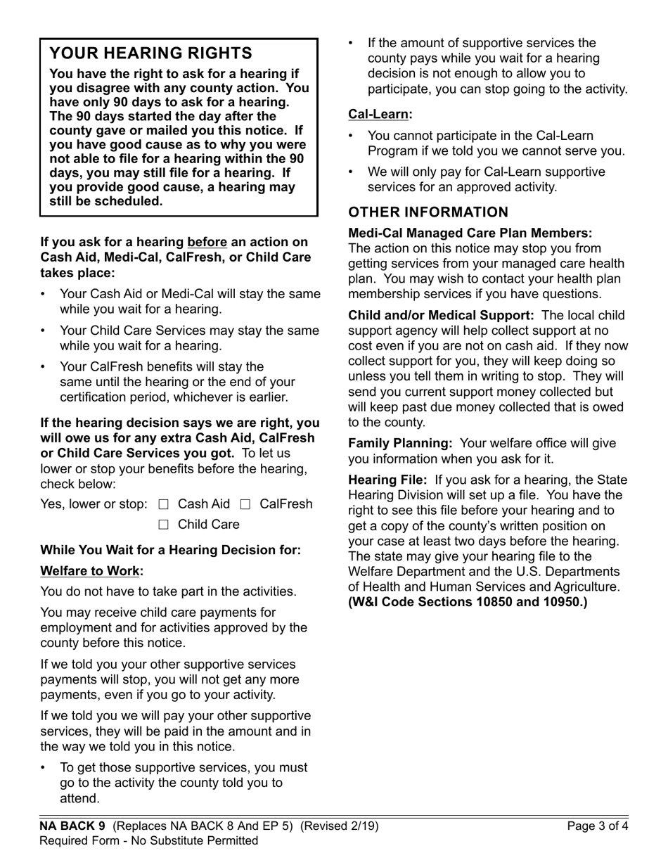 Form NA281C Notice of Action - Continuation Page - Underpayment Computations Occurring on or After 6 / 1 / 2020 - California, Page 3