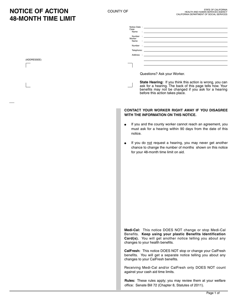 Form NA530 Notice of Action 48-month Time Limit - California, Page 1