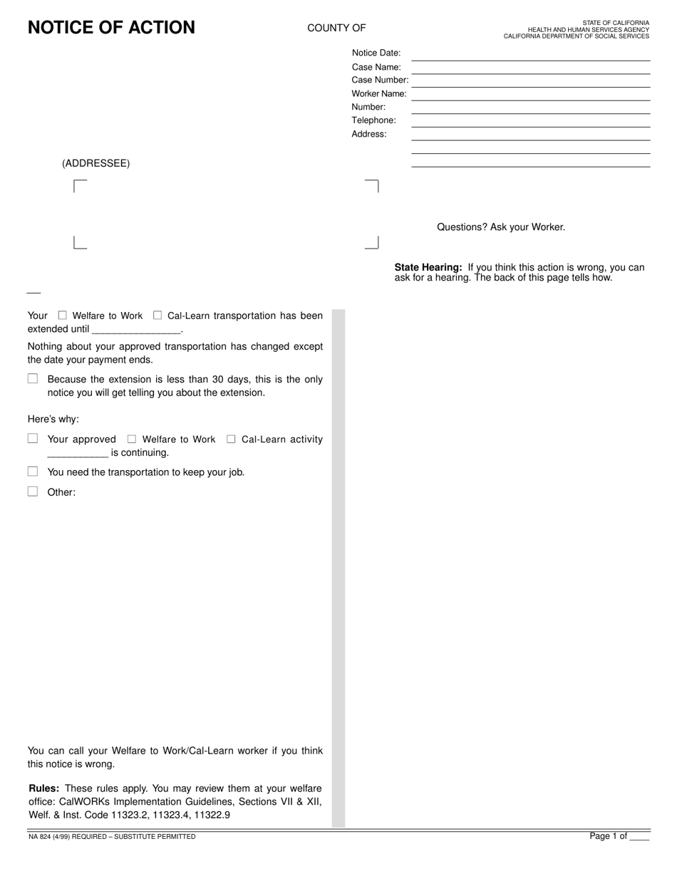 Form NA824 Notice of Action - California, Page 1