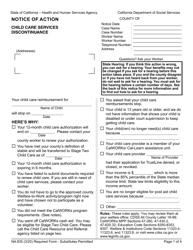 Document preview: Form NA835 Notice of Action - Child Care Services Discontinuance - California