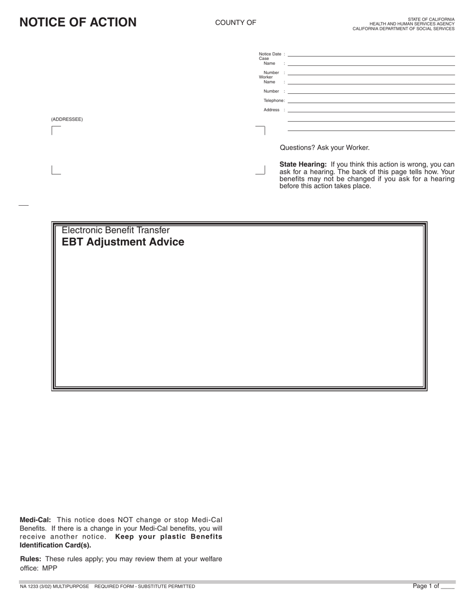 Form NA1233 Notice of Action - Multipurpose - California, Page 1