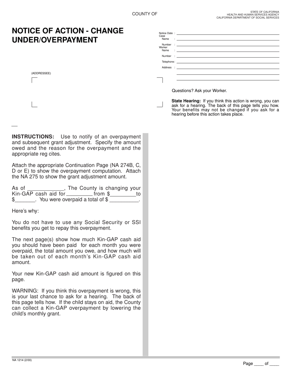 Form NA1214 Fill Out, Sign Online and Download Fillable PDF