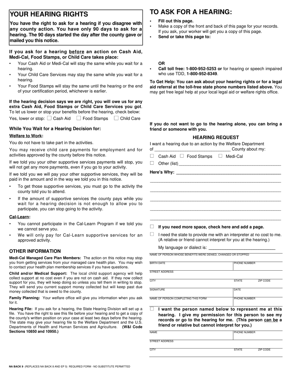 Form NA1214 Notice of Action - Change Under / Overpayment - California, Page 2