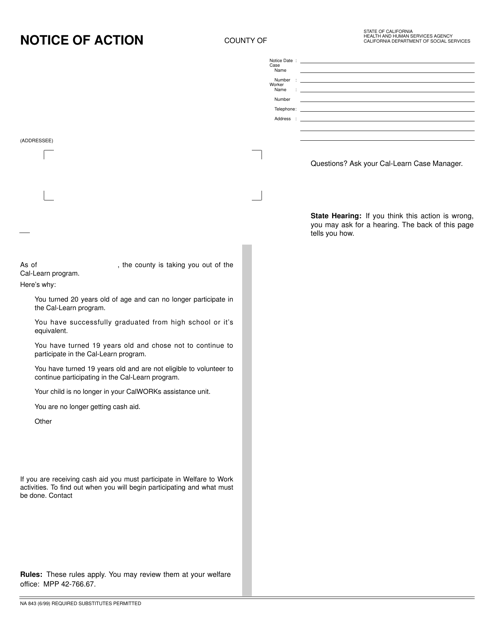 Form NA843 Notice of Action - Ineligible - California