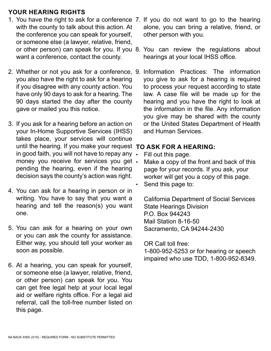 Form NA1282 Notice of Action in-Home Supportive Services (Ihss) Overpayment - Advance Pay - California, Page 3