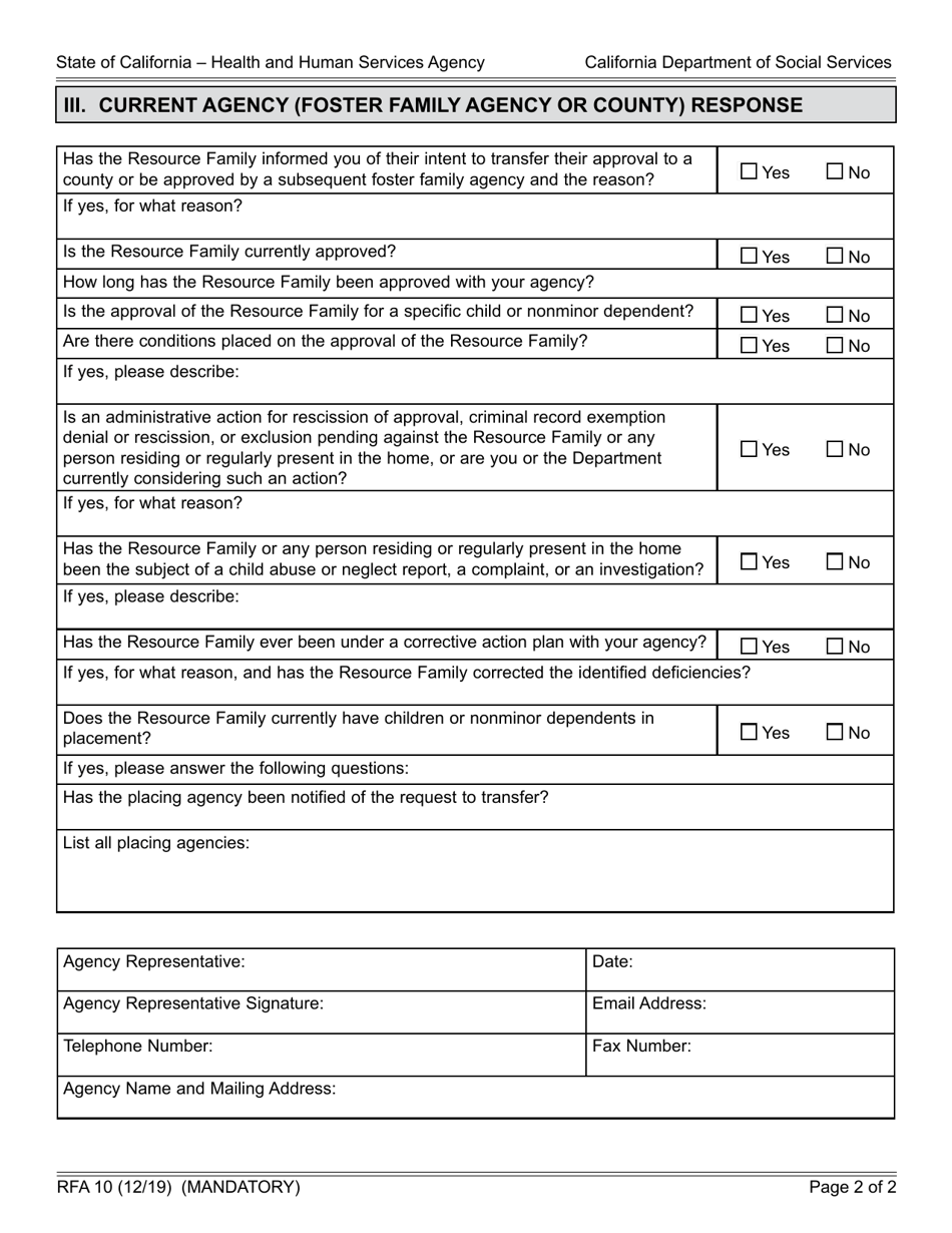 Form RFA10 Resource Family Approval Portability Application - California, Page 2