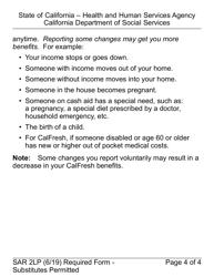 Form SAR2LP Reporting Changes for Cash Aid and Calfresh - California, Page 4