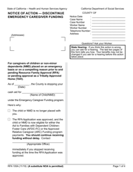 Document preview: Form RFA105A Notice of Action - Discontinue Emergency Caregiver Funding - California