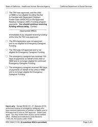 Form RFA105A Notice of Action - Discontinue Emergency Caregiver Funding - California, Page 2