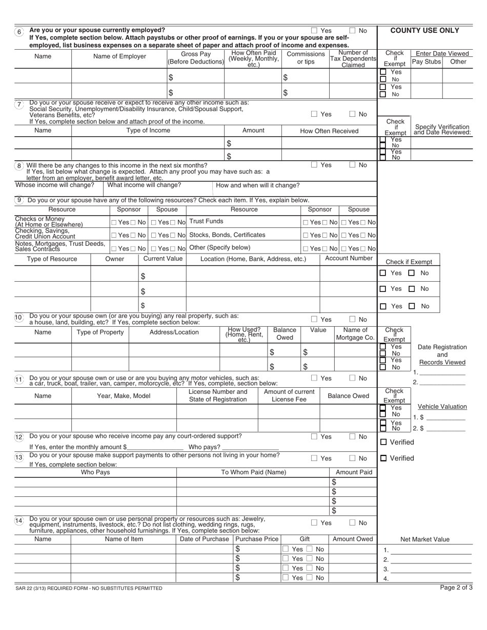 Form SAR22 Sponsors Statement of Facts Income and Resources - California, Page 3