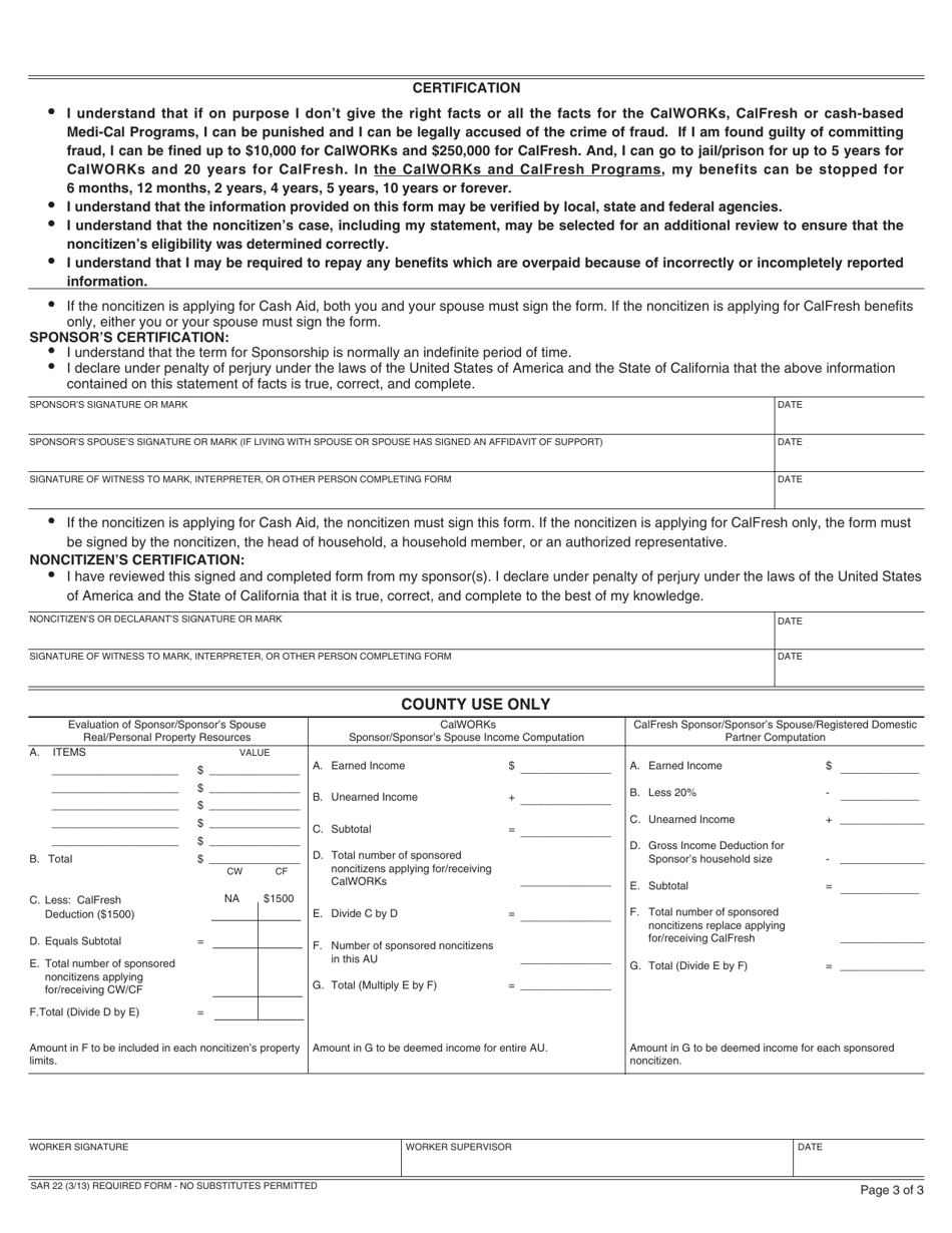 Form SAR22 Sponsors Statement of Facts Income and Resources - California, Page 4