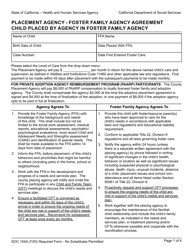 Document preview: Form SOC154A Placement Agency - Foster Family Agency Agreement Child Placed by Agency in Foster Family Agency - California