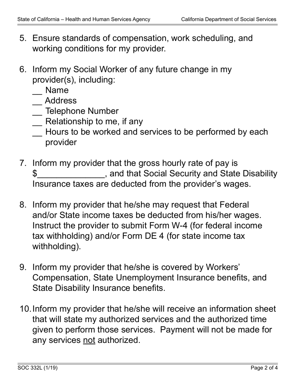 Form SOC332L In-home Supportive Services Recipient / Employer Responsibility Checklist - California, Page 2