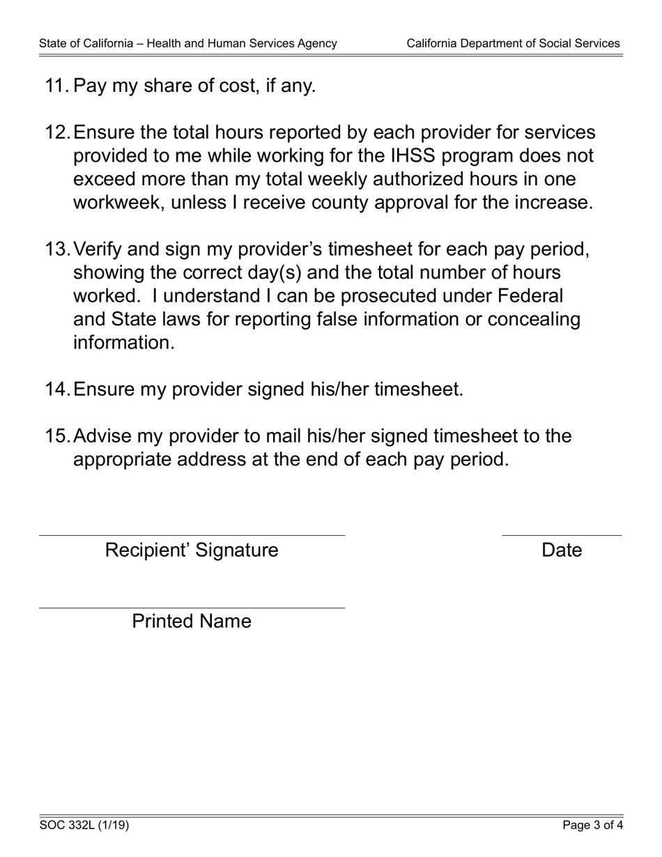 Form SOC332L In-home Supportive Services Recipient / Employer Responsibility Checklist - California, Page 3