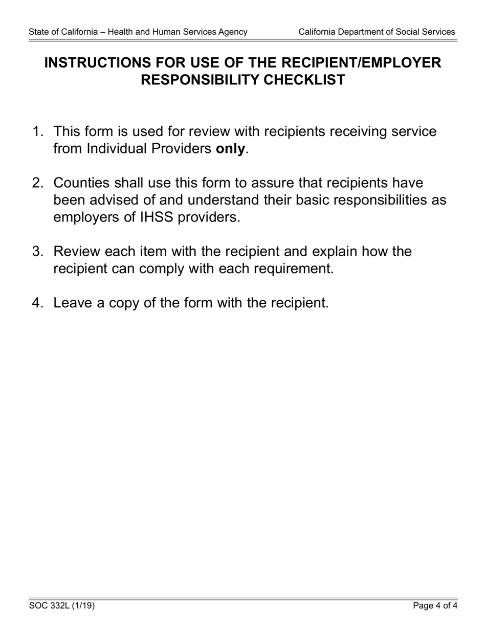 Form SOC332L In-home Supportive Services Recipient / Employer Responsibility Checklist - California, Page 4