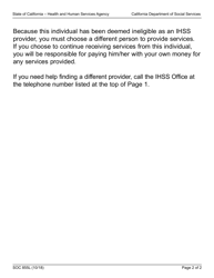 Form SOC855L In-home Supportive Services Program Notice to Recipient of Provider Ineligibility Incomplete Provider Process - California, Page 2