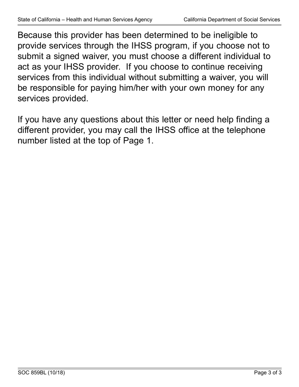 Form SOC859BL In-home Supportive Services Program Notice to Recipient of Provider Ineligibility Tier 2 Crimes Ineligibility-Subsequent Conviction - California, Page 3