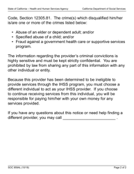Form SOC859AL In-home Supportive Services Program Notice to Recipient of Provider Ineligibility Tier I Crimes Ineligibility - Subsequent Conviction - California, Page 2