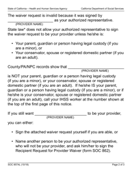 Form SOC857AL In-home Supportive Services Program Notice to Recipient of Provider Ineligibility Acknowledgment of Receipt of Invalid Request for Provider Waiver - California, Page 2