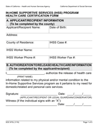 Form SOC873L In-home Supportive Services (Ihss) Program Health Care Certification Form - California
