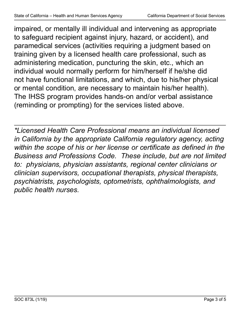 Form SOC873L In-home Supportive Services (Ihss) Program Health Care Certification Form - California, Page 3