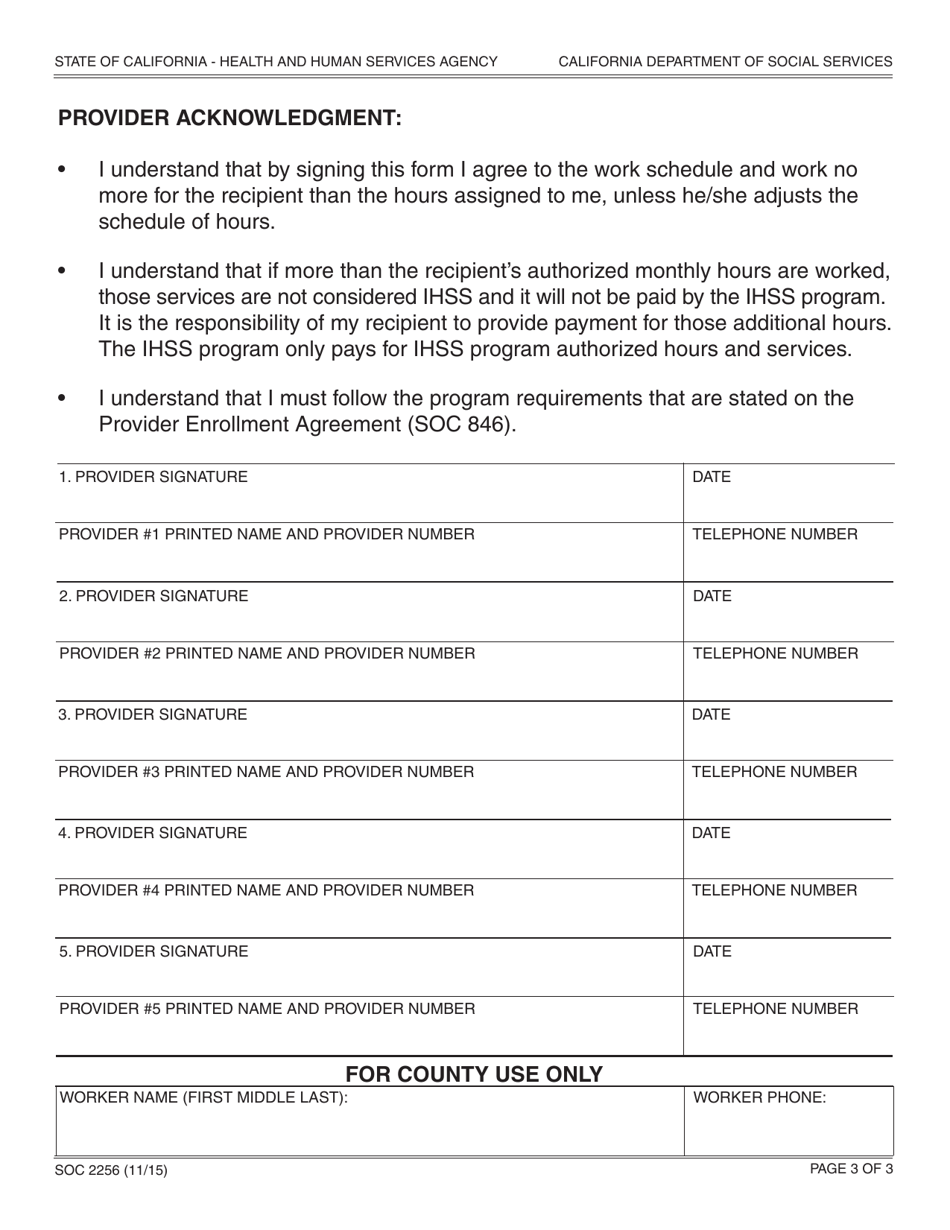 Form SOC2256 In-home Supportive Services Program Recipient and Provider Workweek Agreement - California, Page 3