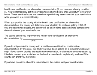 Form SOC876L In-home Supportive Services (Ihss) Program Notice of Provisional Approval Health Care Certification Exception Granted - California, Page 2