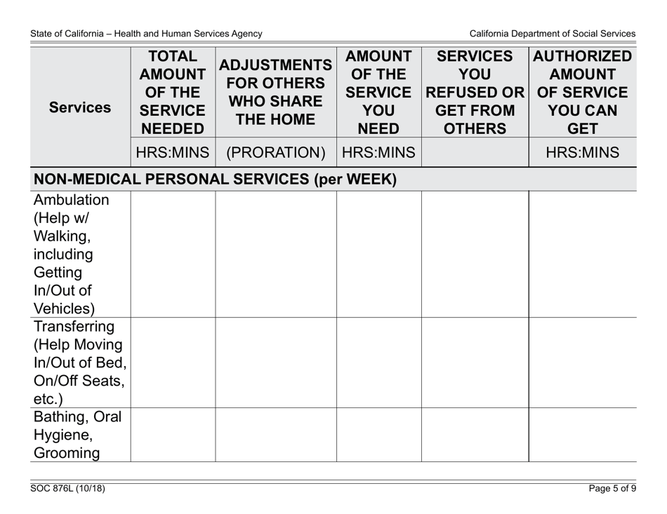 Form SOC876L In-home Supportive Services (Ihss) Program Notice of Provisional Approval Health Care Certification Exception Granted - California, Page 5