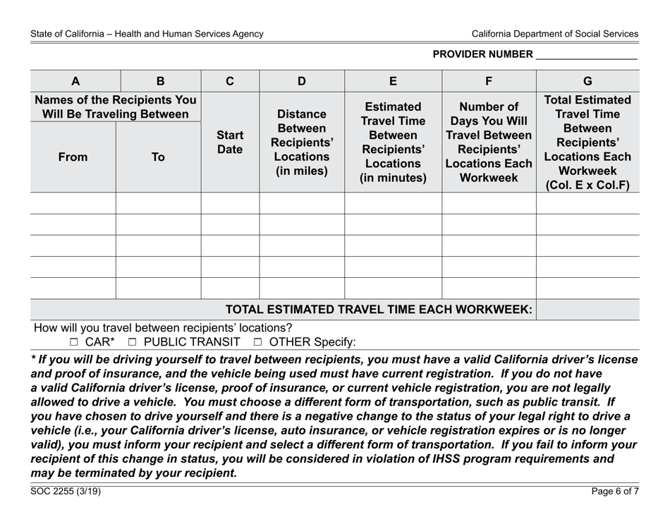 Form SOC2255 Download Fillable PDF or Fill Online Inhome Supportive