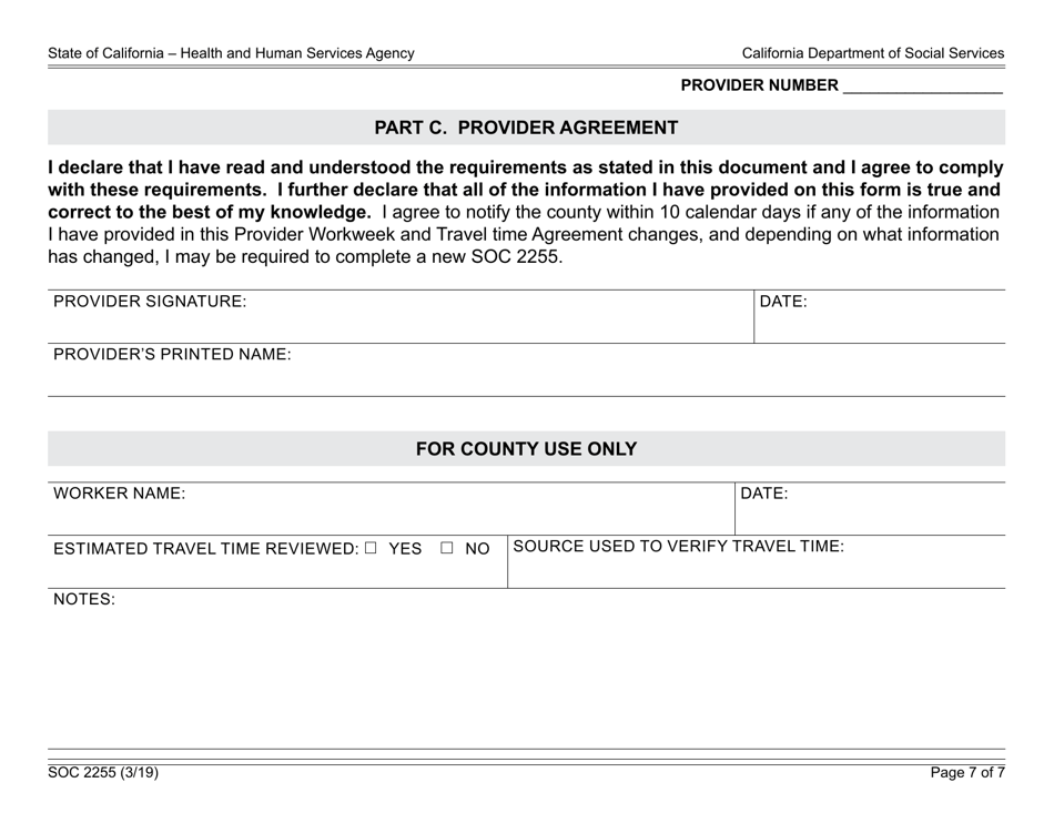 Form SOC2255 In-home Supportive Services (Ihss) Program Provider Workweek  Travel Time Agreement - California, Page 7