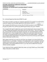 Document preview: Form SOC2266A In-home Supportive Services Program Notice to Provider Approval of Exception to Exceed Weekly Hours - California