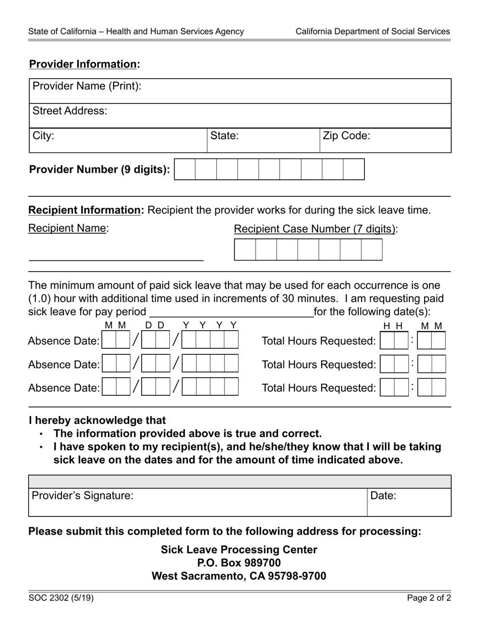 Form SOC2302 Download Fillable PDF or Fill Online Inhome Supportive