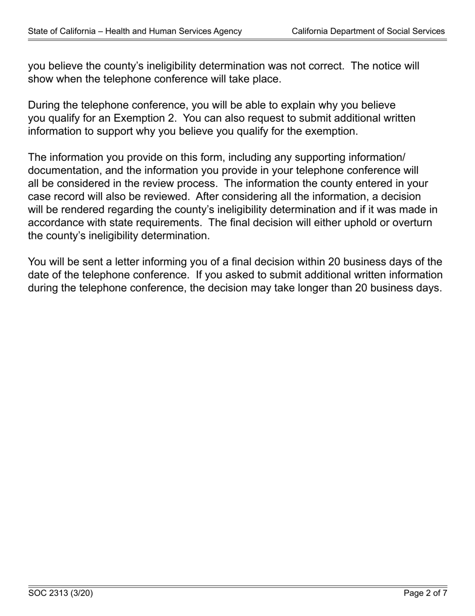 Form SOC2313 In-home Supportive Services (Ihss) Program Exemption From Workweek Limits for Extraordinary Circumstances (Exemption 2) State Administrative Review Request Form - California, Page 2