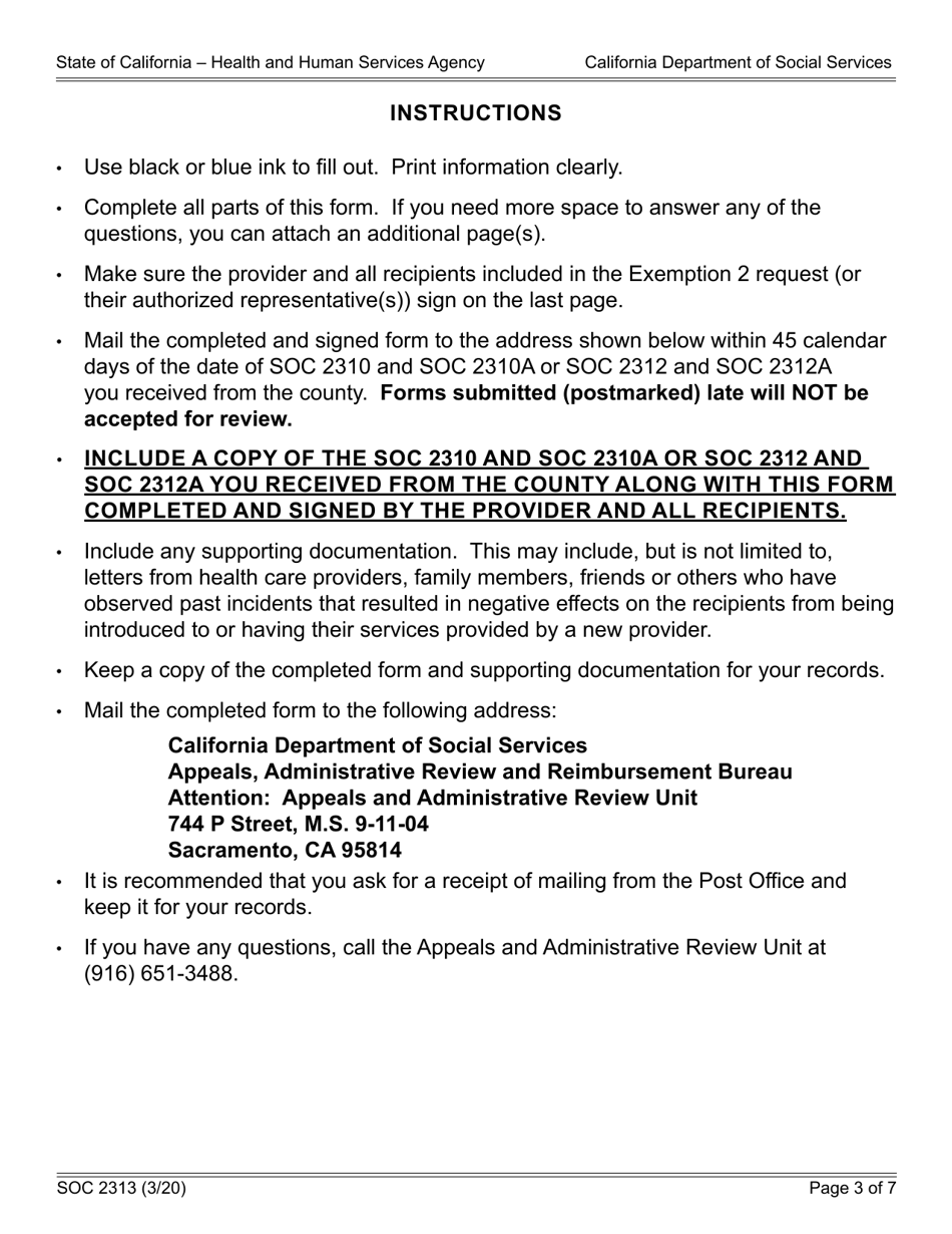 Form SOC2313 In-home Supportive Services (Ihss) Program Exemption From Workweek Limits for Extraordinary Circumstances (Exemption 2) State Administrative Review Request Form - California, Page 3