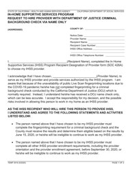 Form TEMP3019 In-home Supportive Services Program Request to Hire Provider With Department of Justice Criminal Background Check via Name Only - California