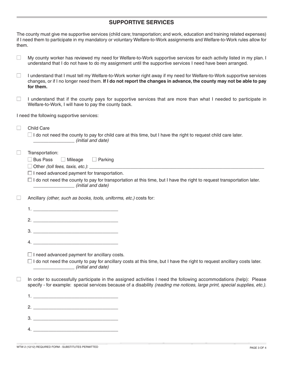 Form WTW2 Welfare-To-Work Plan Activity Assignment - California, Page 3