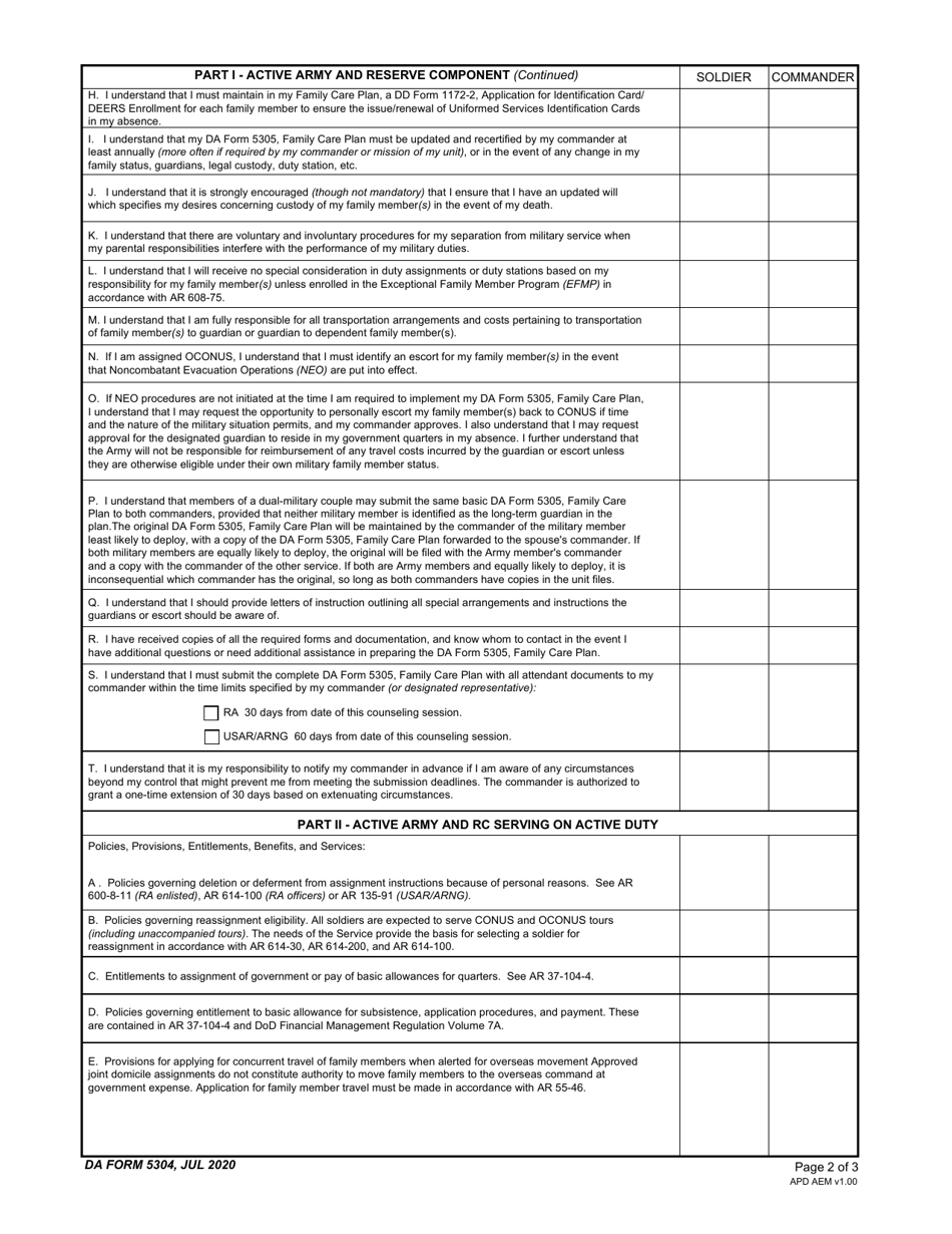 DA Form 5304 Download Fillable PDF or Fill Online Family Care Plan ...