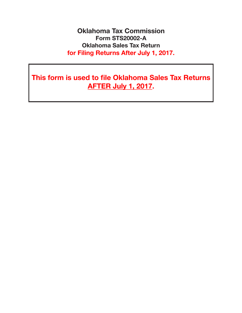 Form STS20002-A Oklahoma Sales Tax Return - Oklahoma, Page 1