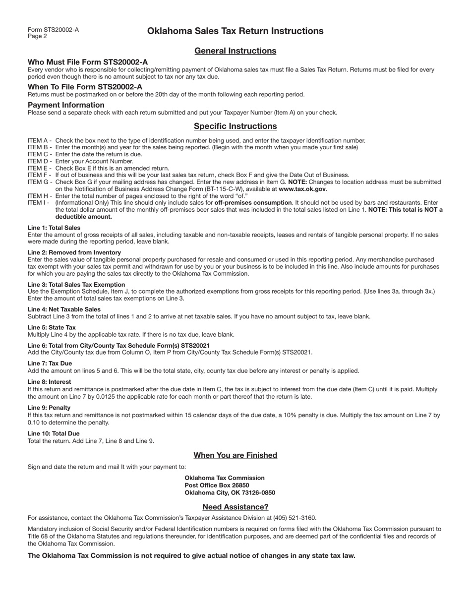 Form STS20002-A Oklahoma Sales Tax Return - Oklahoma, Page 3