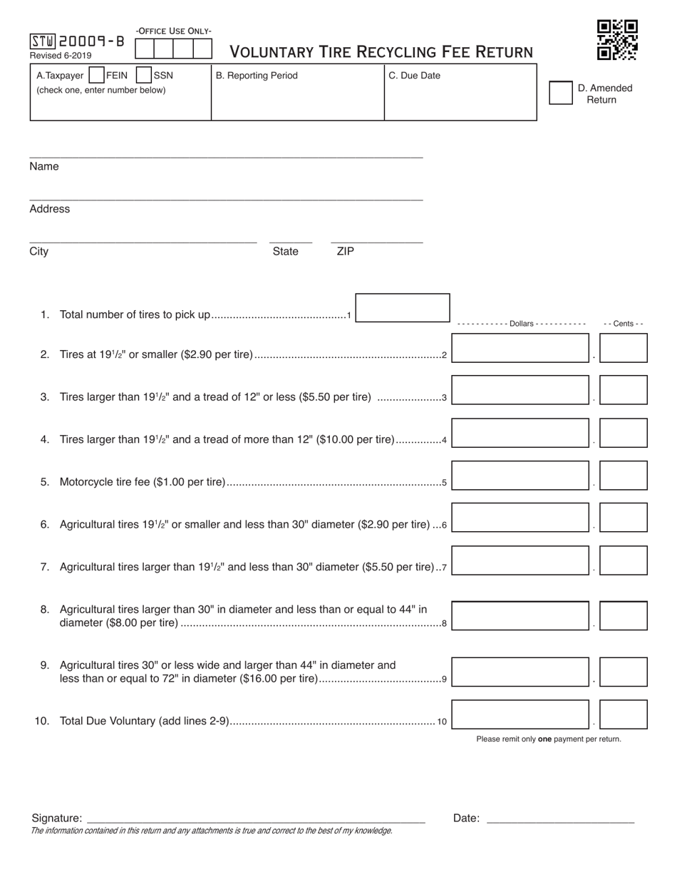 Form STW20009-B Voluntary Tire Recycling Fee Return - Oklahoma, Page 2