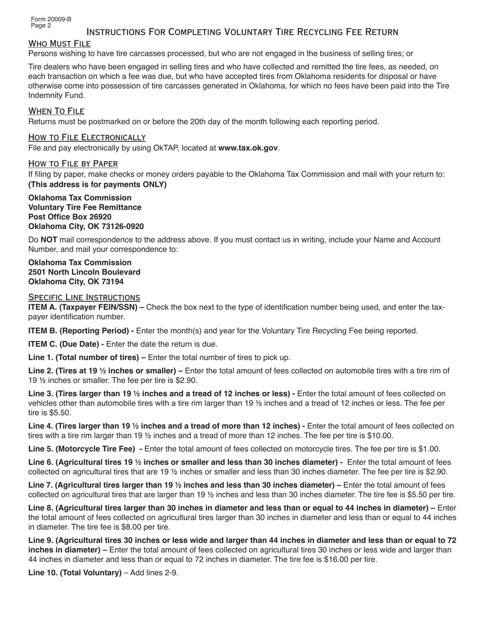 Form STW20009-B Voluntary Tire Recycling Fee Return - Oklahoma, Page 3